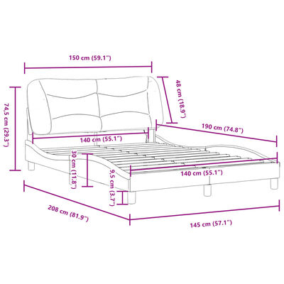 vidaXL Cadre de lit avec lumières LED gris clair 140x190 cm tissu