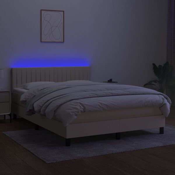 vidaXL Sommier &agrave; lattes de lit avec matelas LED Cr&egrave;me 140x190 cm Tissu