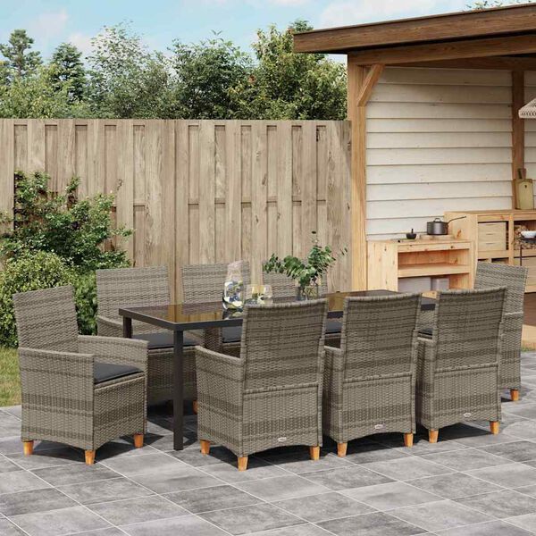 vidaXL Ensemble de salle &agrave; manger pour jardin 9 pcs Gris polyrotin