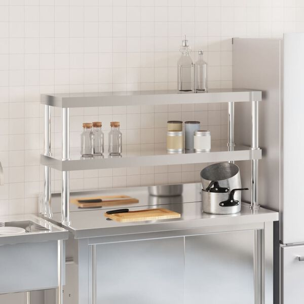 vidaXL Étagère de table de travail à 2 niveaux 110x30x65 cm inox