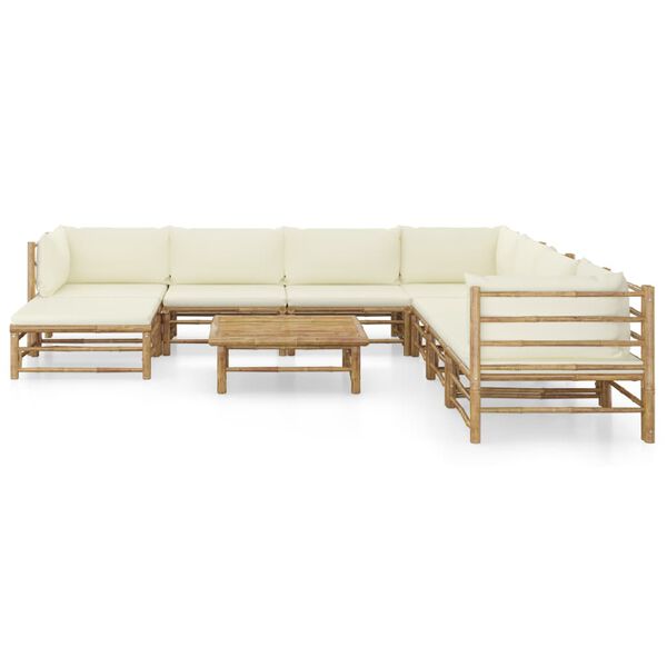 vidaXL Salon de jardin 9 pcs avec coussins blanc cr&egrave;me bambou
