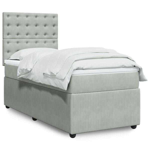 vidaXL Sommier &agrave; lattes de lit et matelas Gris clair 100x200cm Velours