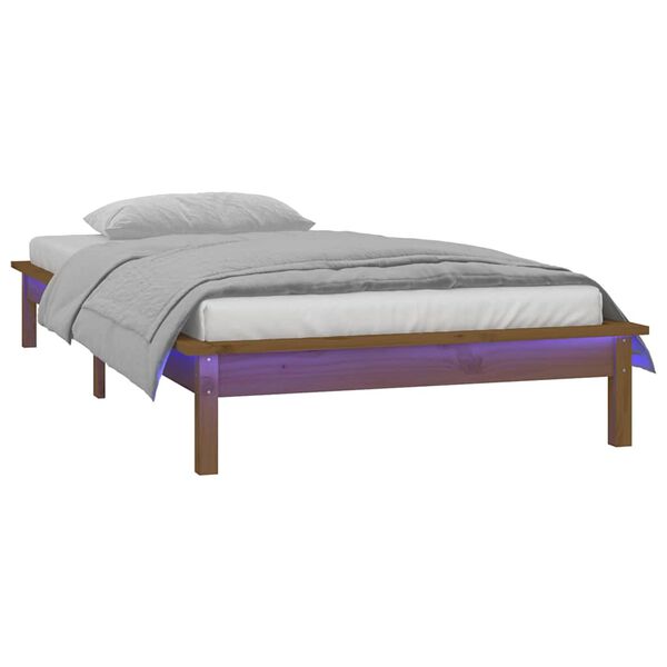 vidaXL Cadre de lit &agrave; LED sans matelas 90x190 cm bois massif