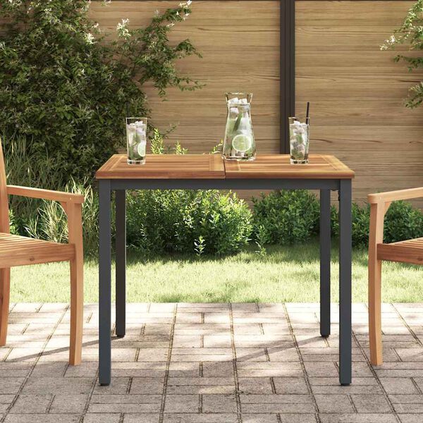 vidaXL Table de jardin Naturel et Noir 90 x 90 x 75 cm