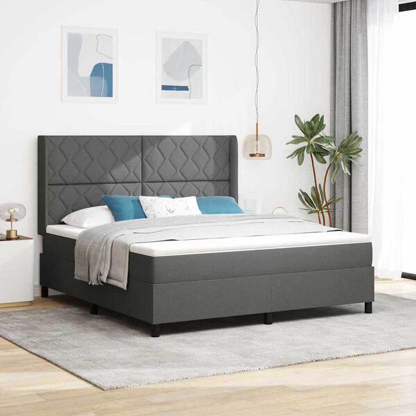 vidaXL Lit &agrave; ressorts avec matelas Gris fonc&eacute; 180 x 200 cm tissu