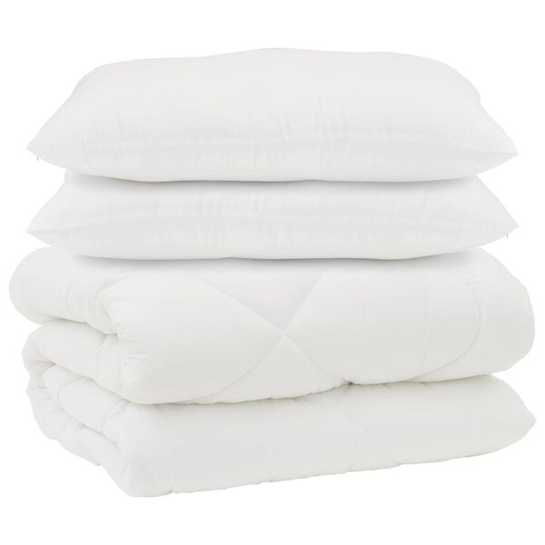 vidaXL Couette avec Oreillers 3 pcs Blanc Microfibre et Plumes D'oie
