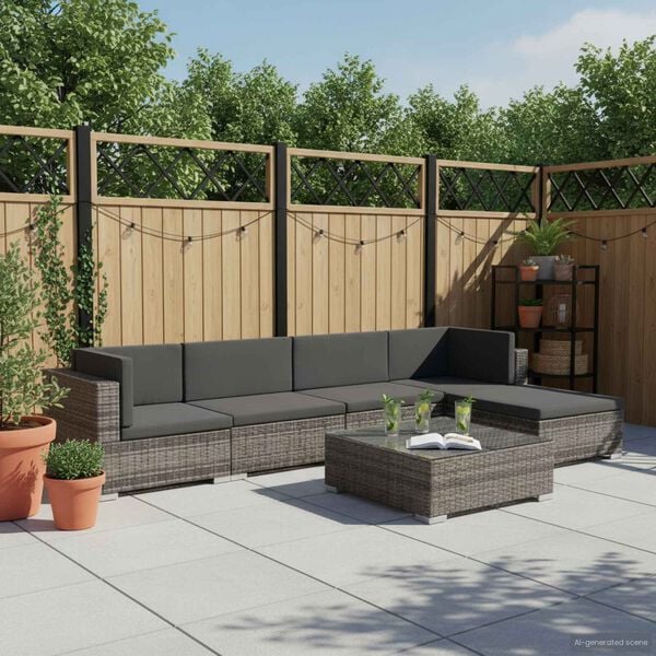 vidaXL Salon de jardin 6 pcs avec coussins r&eacute;sine tress&eacute;e gris