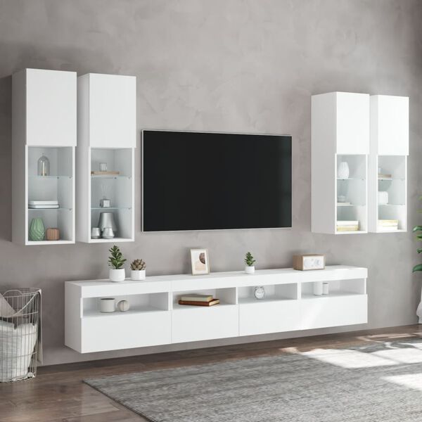 vidaXL Ensemble de meubles TV muraux 7 pcs avec lumi&egrave;res LED blanc