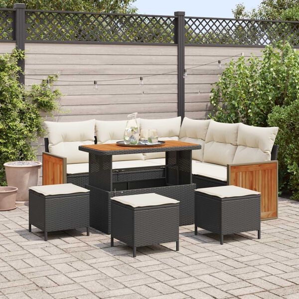 vidaXL Ensemble de canap&eacute; de jardin 9 pcs Noir et Cr&egrave;me polyrotin