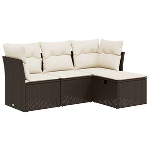 vidaXL Salon de jardin 4 pcs avec coussins marron r&eacute;sine tress&eacute;e
