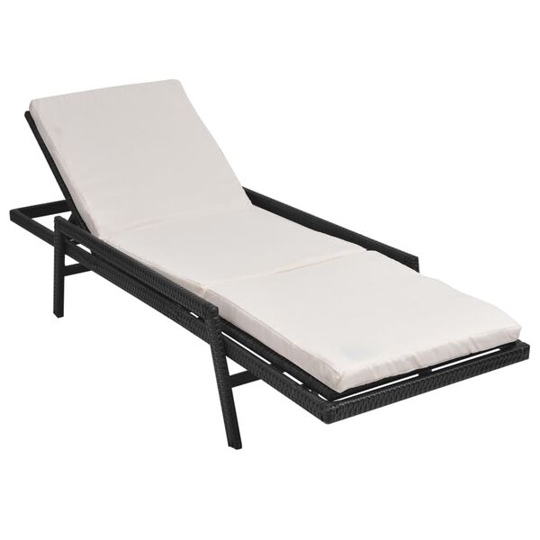 vidaXL Chaise longue avec coussin R&eacute;sine tress&eacute;e Noir