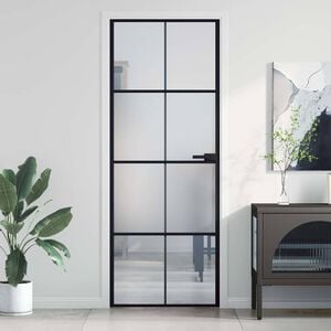 vidaXL Porte int&eacute;rieure mince noir 76x201,5 cm verre tremp&eacute; aluminium