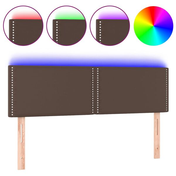 vidaXL T&ecirc;te de lit &agrave; LED Marron 144x5x78/88 cm Similicuir