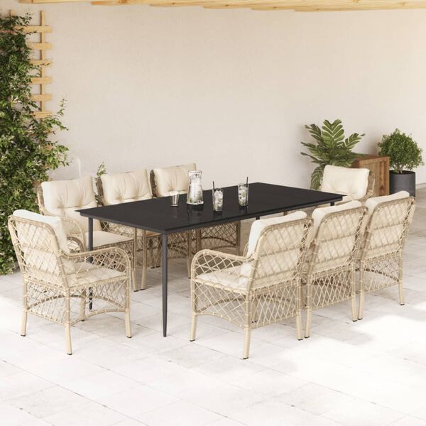 vidaXL Ensemble &agrave; manger de jardin et coussins 9 pcs beige Poly rotin