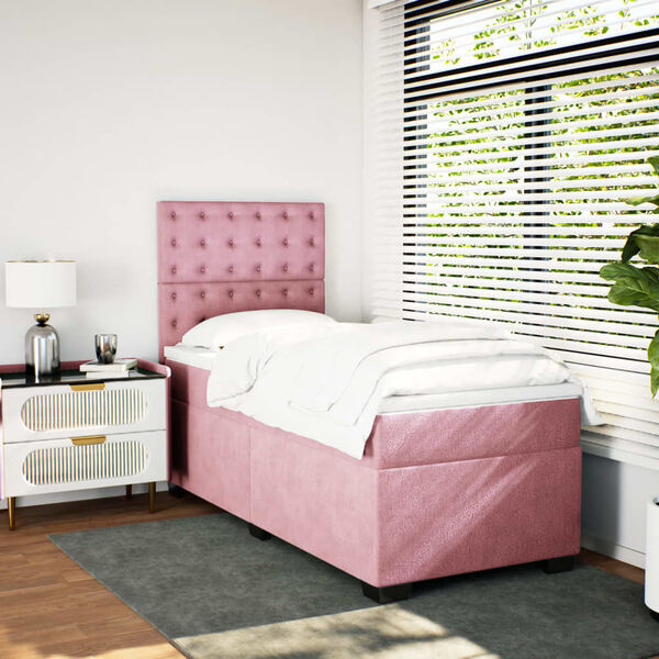 vidaXL Sommier &agrave; lattes de lit avec matelas Rose 90x190 cm Velours