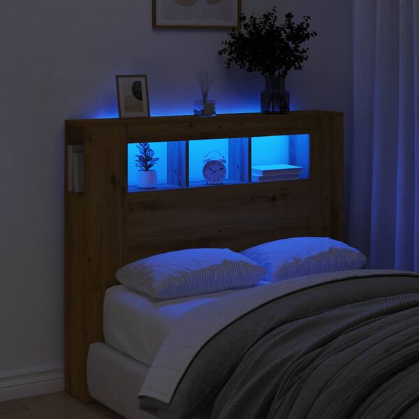 vidaXL T&ecirc;te de lit &agrave; LED ch&ecirc;ne artisanal 120x18,5x103,5 cm