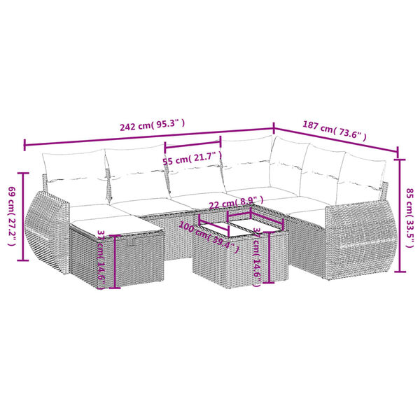 vidaXL Salon de jardin 8 pcs avec coussins noir r&eacute;sine tress&eacute;e