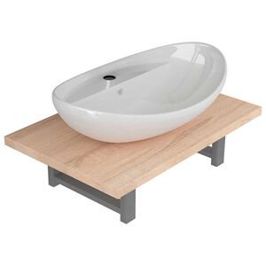 vidaXL Meuble de salle de bain en deux pi&egrave;ces C&eacute;ramique Ch&ecirc;ne