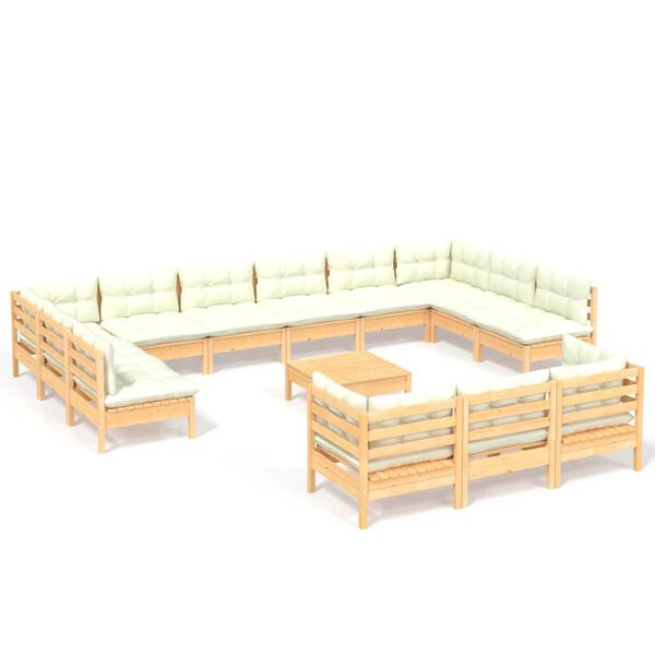 vidaXL Salon de jardin 14 pcs avec coussins cr&egrave;me Bois de pin