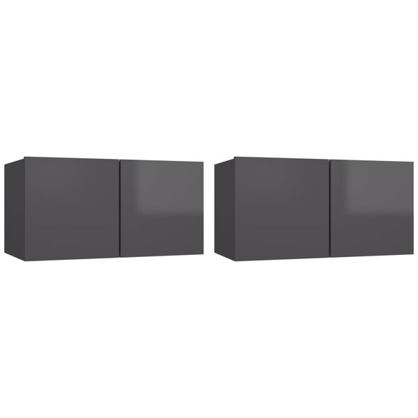 vidaXL Meubles TV suspendus 2 pcs Gris brillant 60x30x30 cm
