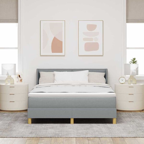 vidaXL Lit &agrave; Ressorts avec matelas Gris clair 140 x 190 cm tissu