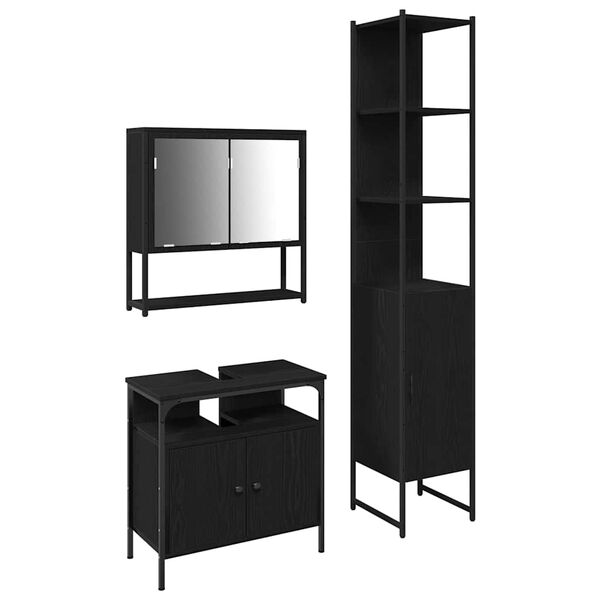 vidaXL Ensemble de mobilier de salle de bain 3 pcs Ch&ecirc;ne noir