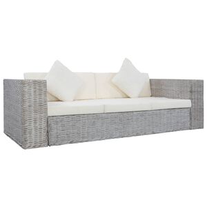 vidaXL Canap&eacute; &agrave; 3 places avec coussins Gris Rotin naturel