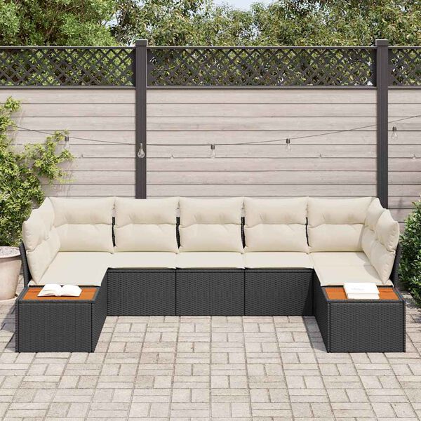 vidaXL Ensemble de canapé de jardin avec coussin 7 pcs Noir polyrotin