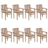 vidaXL Chaises de jardin empilables avec coussins lot de 8 Teck solide