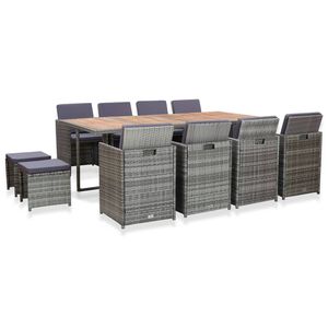 vidaXL Salon de jardin 13 pcs R&eacute;sine tress&eacute;e bois d'acacia Anthracite