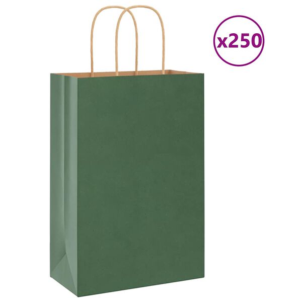 vidaXL Sacs en papier 250 pcs avec poignées vert 21x11x31 cm