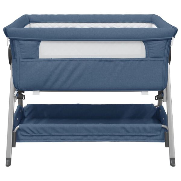vidaXL Lit pour b&eacute;b&eacute; avec matelas Bleu marine Tissu de lin