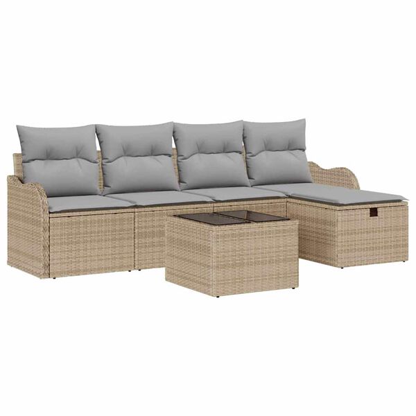 vidaXL Ensemble de canap&eacute; de jardin 6 pcs Beige Poly rotin