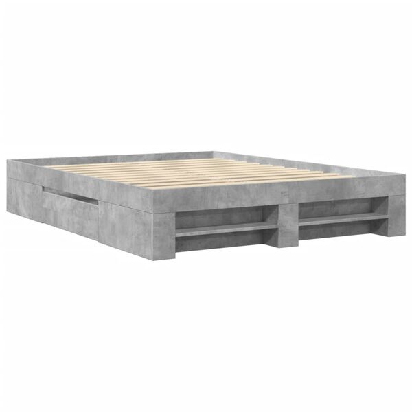 vidaXL Cadre de lit sans matelas gris b&eacute;ton 150x200 cm bois ing&eacute;nierie