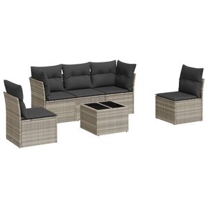 vidaXL Salon de jardin 6 pcs avec coussins gris clair r&eacute;sine tress&eacute;e