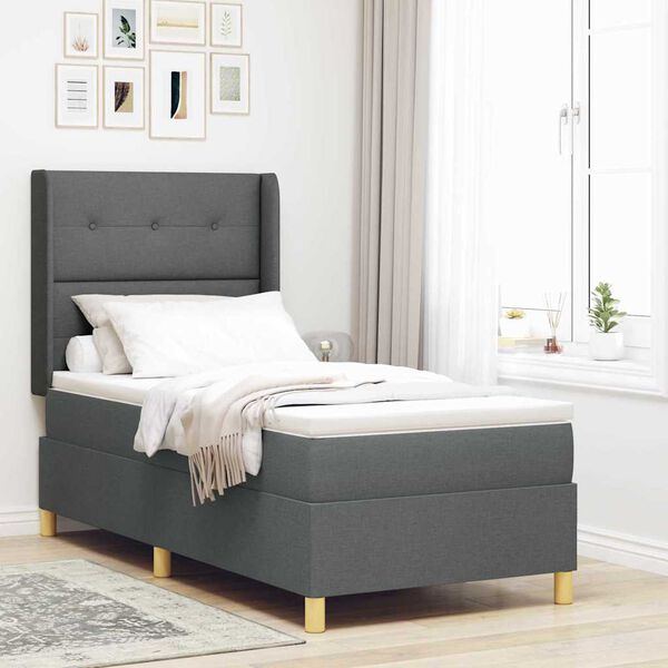 vidaXL Lit &agrave; ressorts avec matelas Gris fonc&eacute; 100 x 200 cm tissu