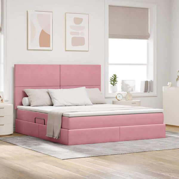 vidaXL Lit avec rangement et matelas Rose 180 x 200 cm Velours
