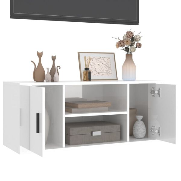 vidaXL Meuble TV Blanc brillant 100x35x40 cm Bois d'ing&eacute;nierie