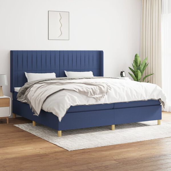 vidaXL Sommier &agrave; lattes de lit avec matelas Bleu 200x200 cm Tissu