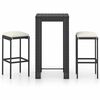 vidaXL Ensemble de bar de jardin 3 pcs et coussins R&eacute;sine tress&eacute;e Noir