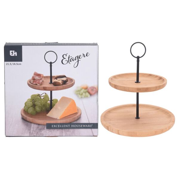 Excellent Houseware Plateau de service 2 niveaux bambou 16,5/21,5 cm