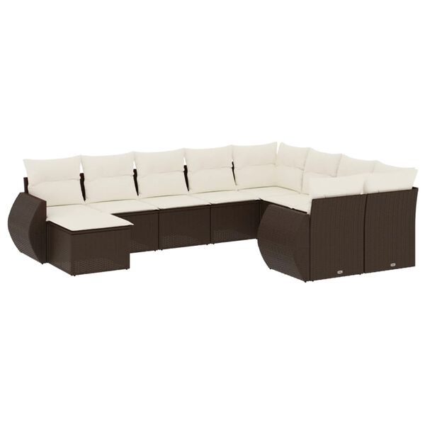 vidaXL Salon de jardin 10 pcs avec coussins marron r&eacute;sine tress&eacute;e