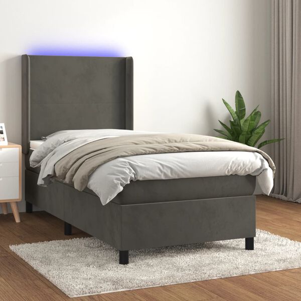 vidaXL Sommier &agrave; lattes de lit matelas et LED Gris fonc&eacute; 100x200 cm