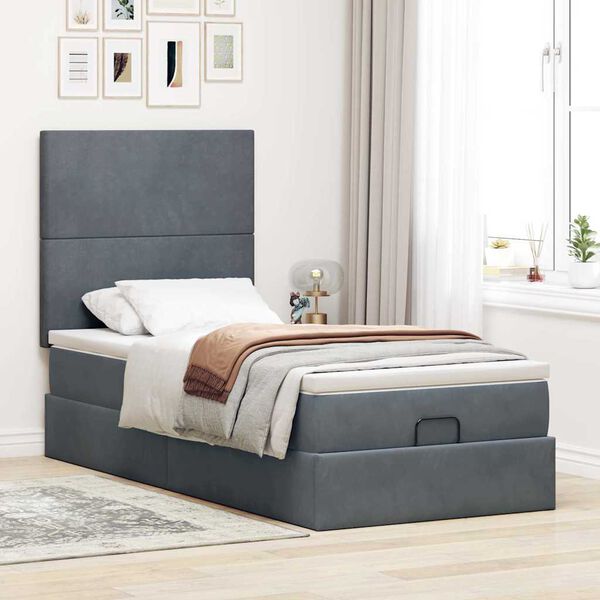 vidaXL Cadre de lit ottoman et matelas gris foncé 90x200 cm velours