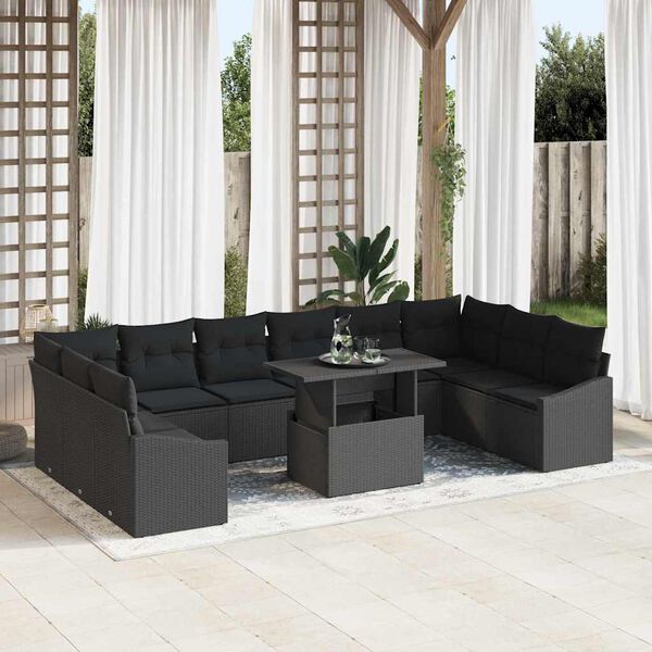 vidaXL Ensemble de Canap&eacute;s avec coussin 11 pcs Noir polyrotin