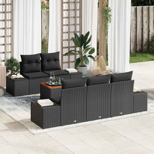 vidaXL Ensemble de canapé de jardin avec stockage 6 pcs Noir polyrotin