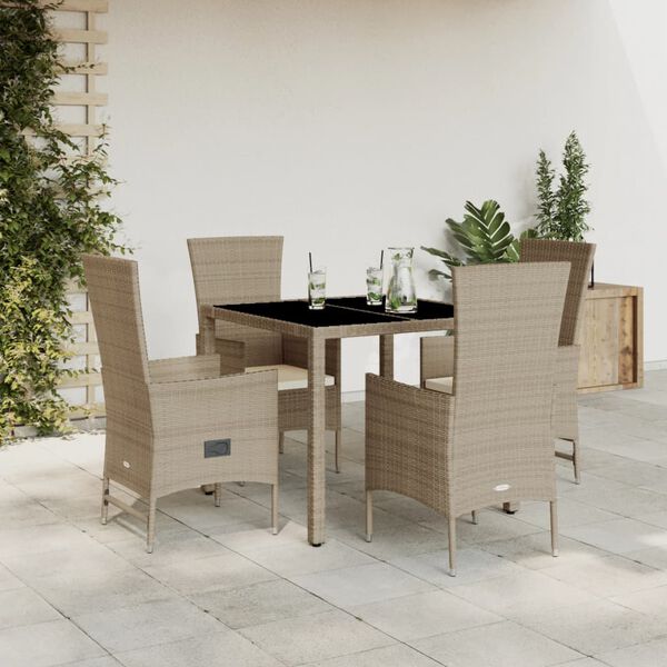 vidaXL Ensemble à manger de jardin et coussins 7 pcs beige poly rotin