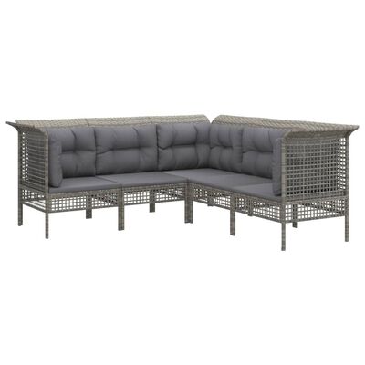 vidaXL Salon de jardin 5 pcs avec coussins Gris Résine tressée