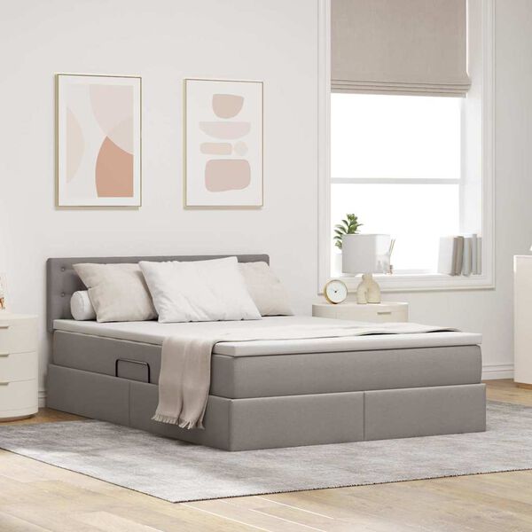 vidaXL Lit avec rangement et LED avec matelas Taupe 140 x 200 cm tissu