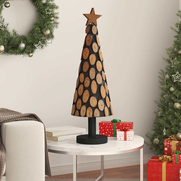 vidaXL Sapin de No&euml;l avec support Marron 90 cm Bois de teck solide